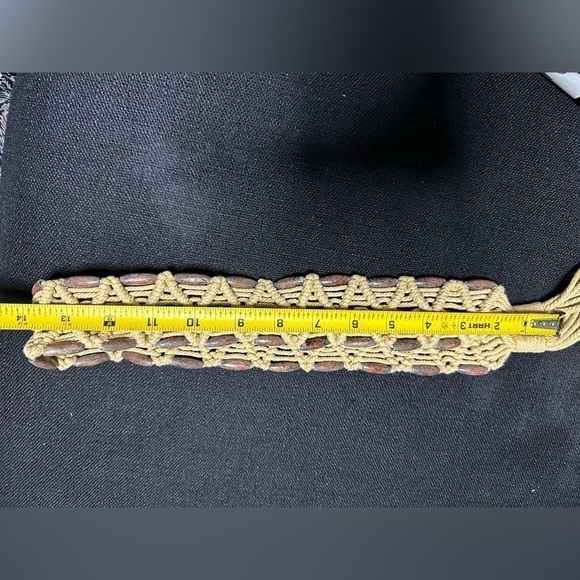 Boho Macrame Rope Belt Weaved Wooded Bead Detail Fringe Hippie 36-38 L/XL Beige - Picture 4 of 11